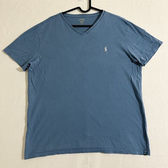 Polo Ralph Lauren Men's Size Medium Blue Cotton V-Neck T-shirt Short Sleeve - Picture 1 of 9